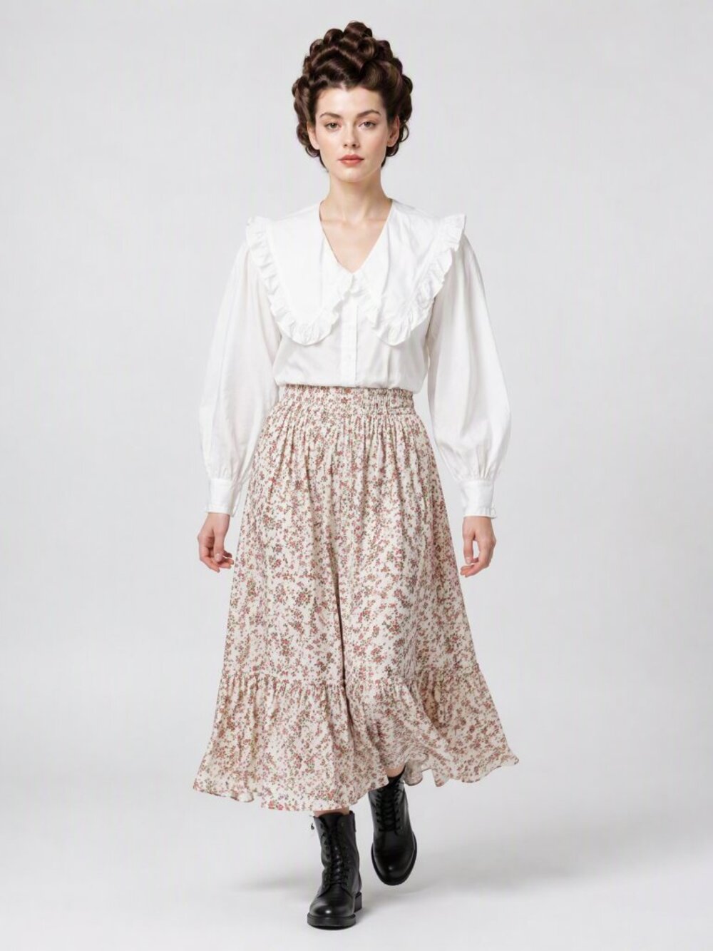 Boheme White Cotton Puff Sleeve V-neck Cottagecore Poet Blouse Shirt S